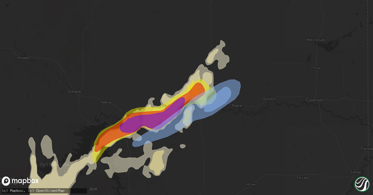 Hail map in Wolf Point, MT on June 8, 2021