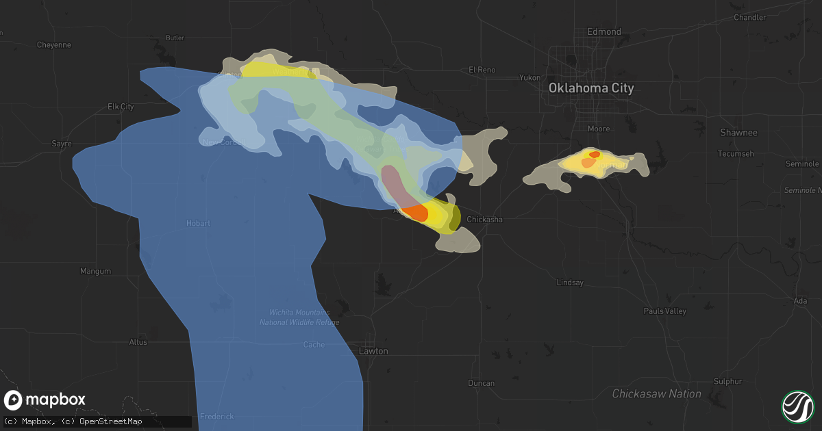 Hail map in Anadarko, OK on June 8, 2022