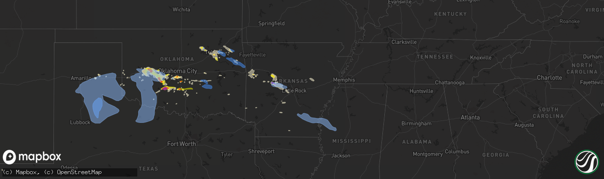 Hail map in Arkansas on June 8, 2022