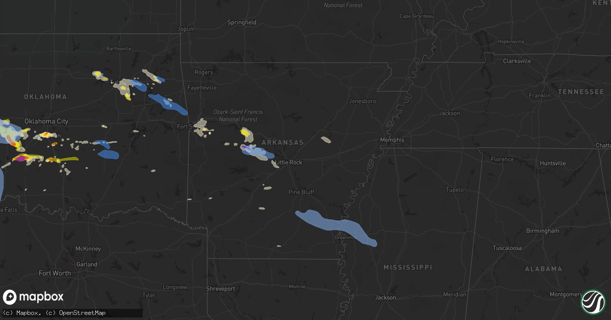 Hail map in Arkansas on June 8, 2022