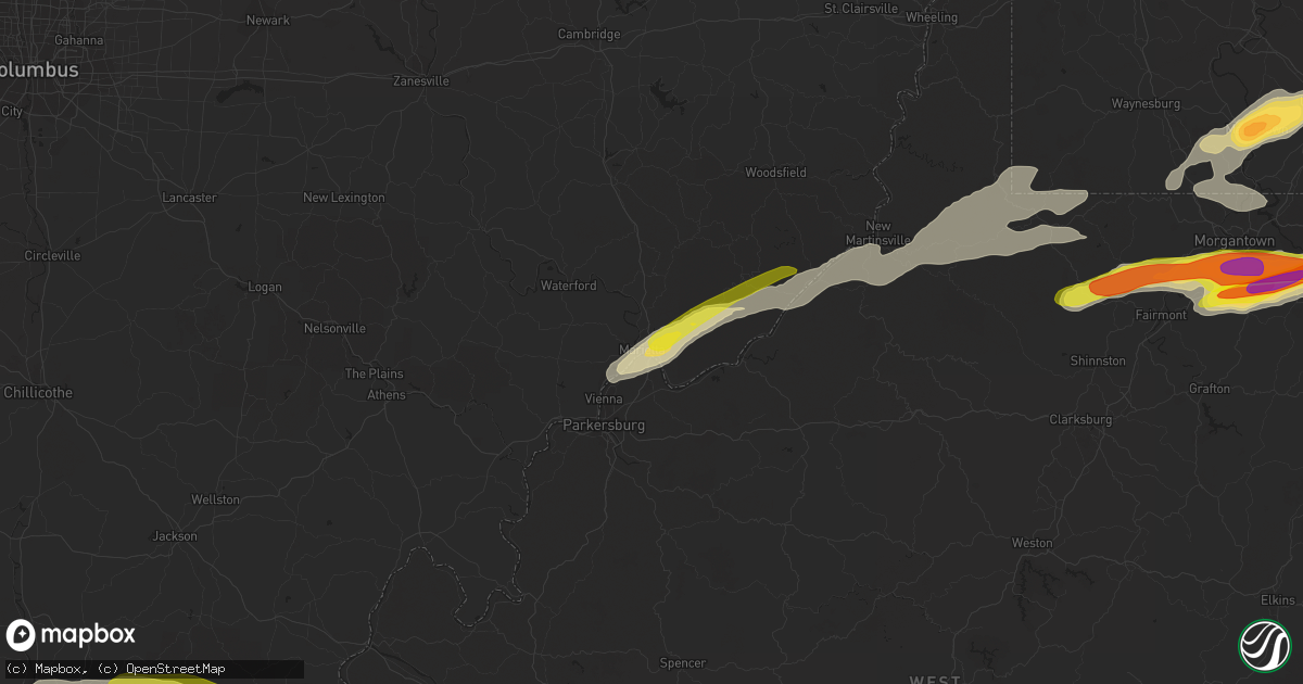 Hail map in Marietta, OH on June 8, 2022