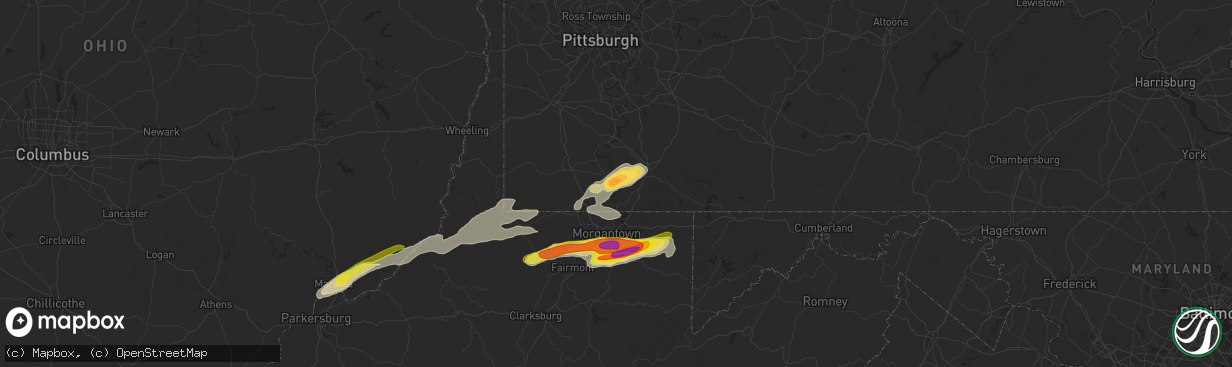 Hail map in Masontown, PA on June 8, 2022