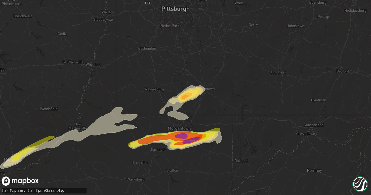 Hail map in Masontown, PA on June 8, 2022