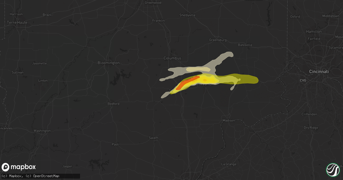 Hail map in Seymour, IN on June 8, 2022