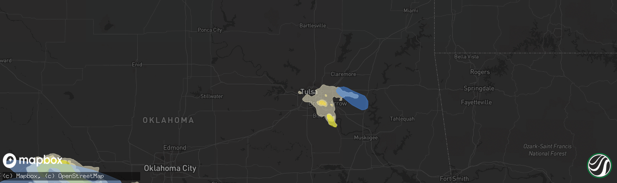 Hail map in Tulsa, OK on June 8, 2022