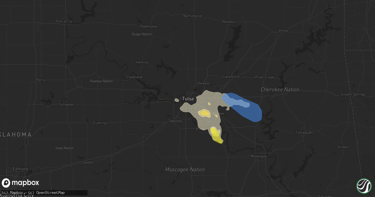 Hail map in Tulsa, OK on June 8, 2022