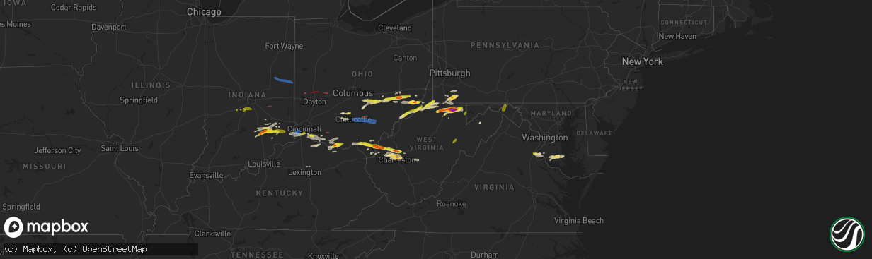 Hail map in West Virginia on June 8, 2022