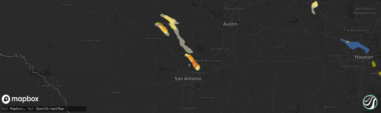 Hail map in Bulverde, TX on June 8, 2023
