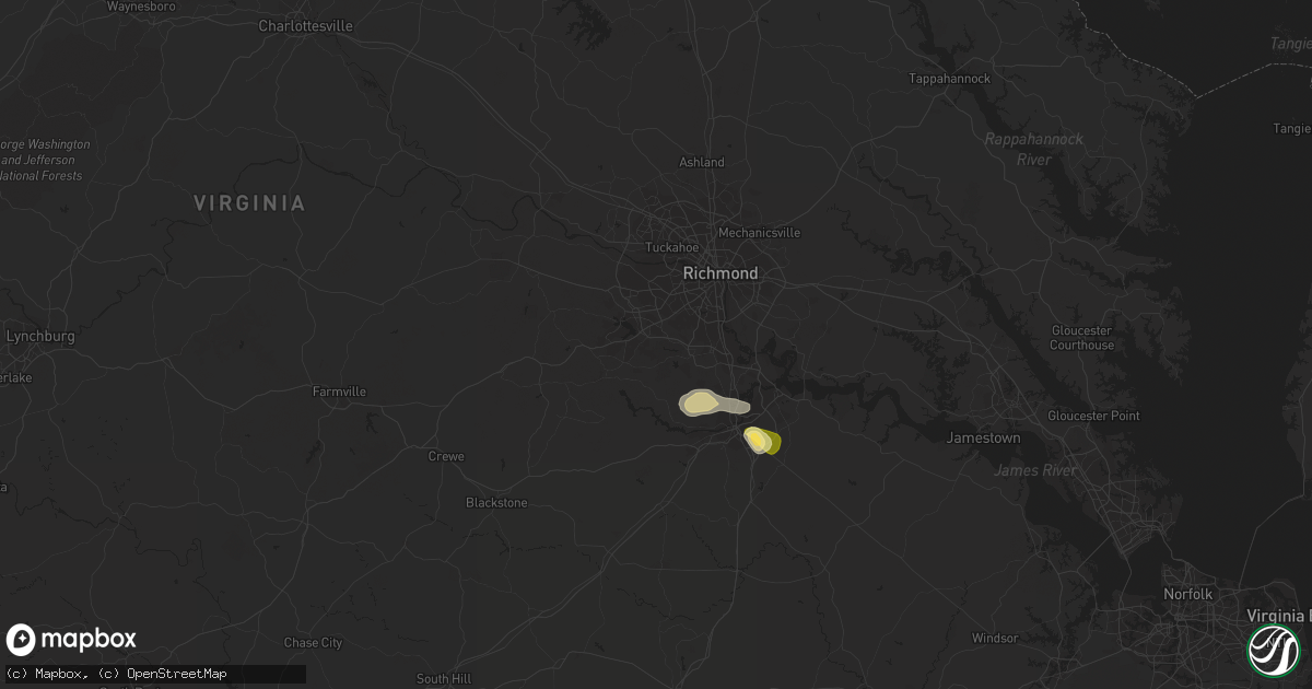 Hail map in Chesterfield, VA on June 8, 2023