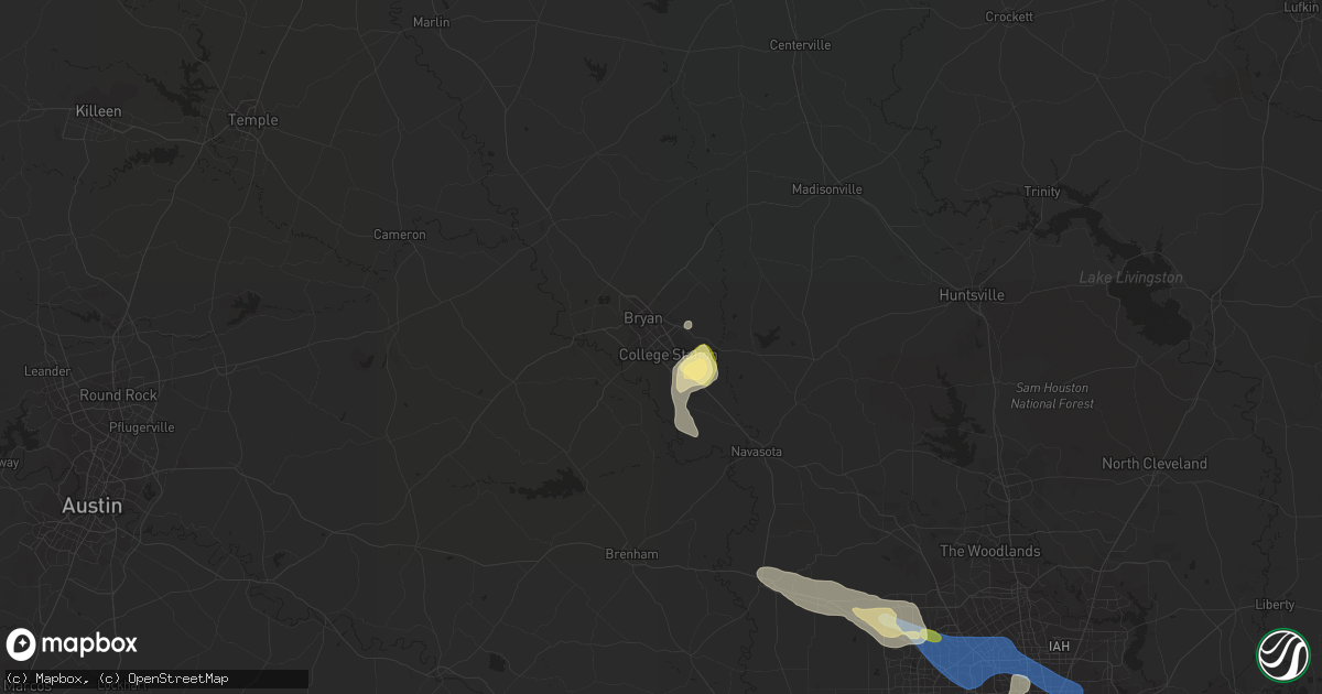 Hail map in College Station, TX on June 8, 2023