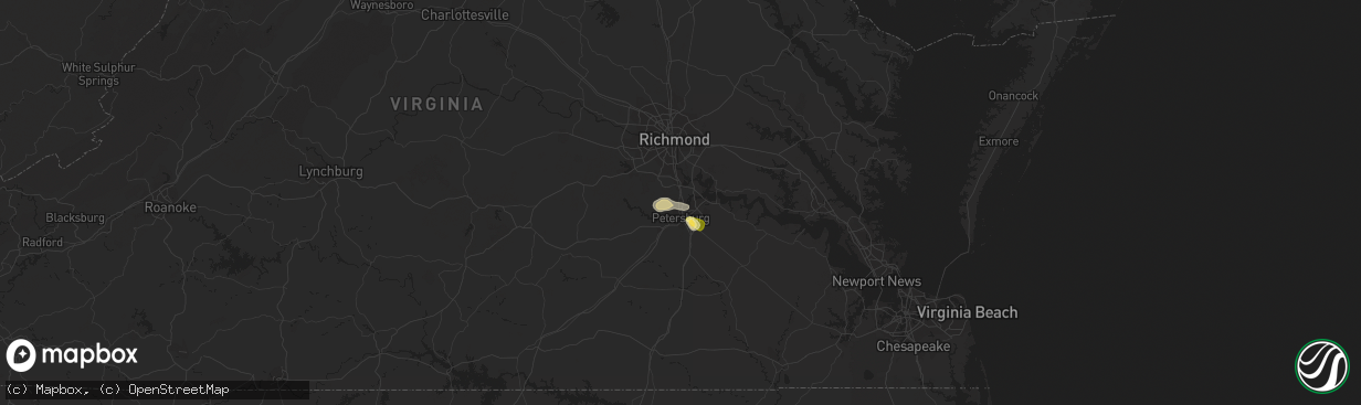 Hail map in Colonial Heights, VA on June 8, 2023