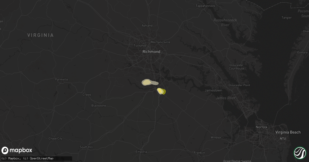 Hail map in Colonial Heights, VA on June 8, 2023
