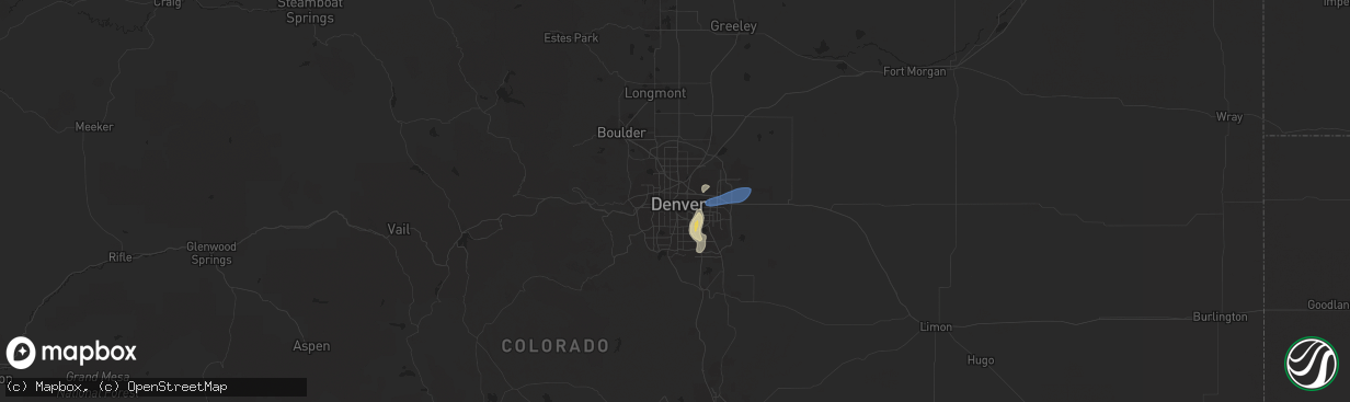 Hail map in Denver, CO on June 8, 2023