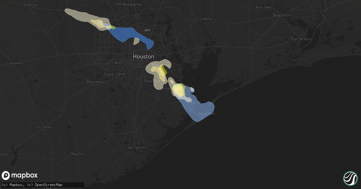 Hail map in Dickinson, TX on June 8, 2023