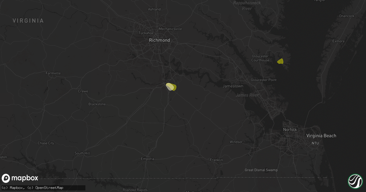 Hail map in Disputanta, VA on June 8, 2023