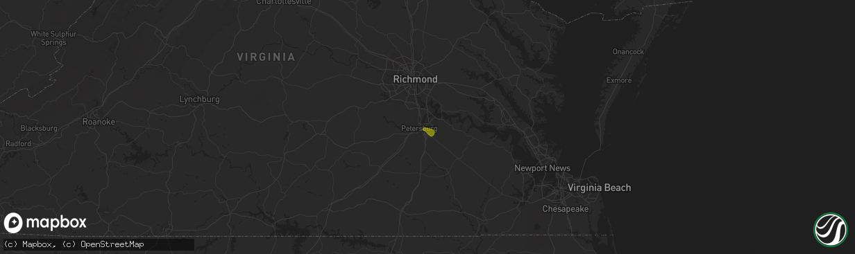 Hail map in Fort Lee, VA on June 8, 2023