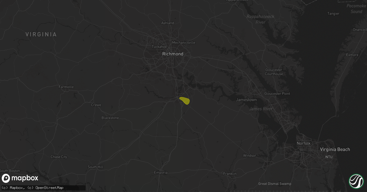 Hail map in Fort Lee, VA on June 8, 2023