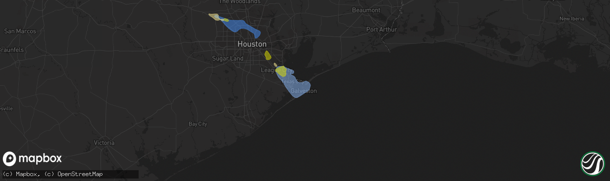 Hail map in Galveston, TX on June 8, 2023