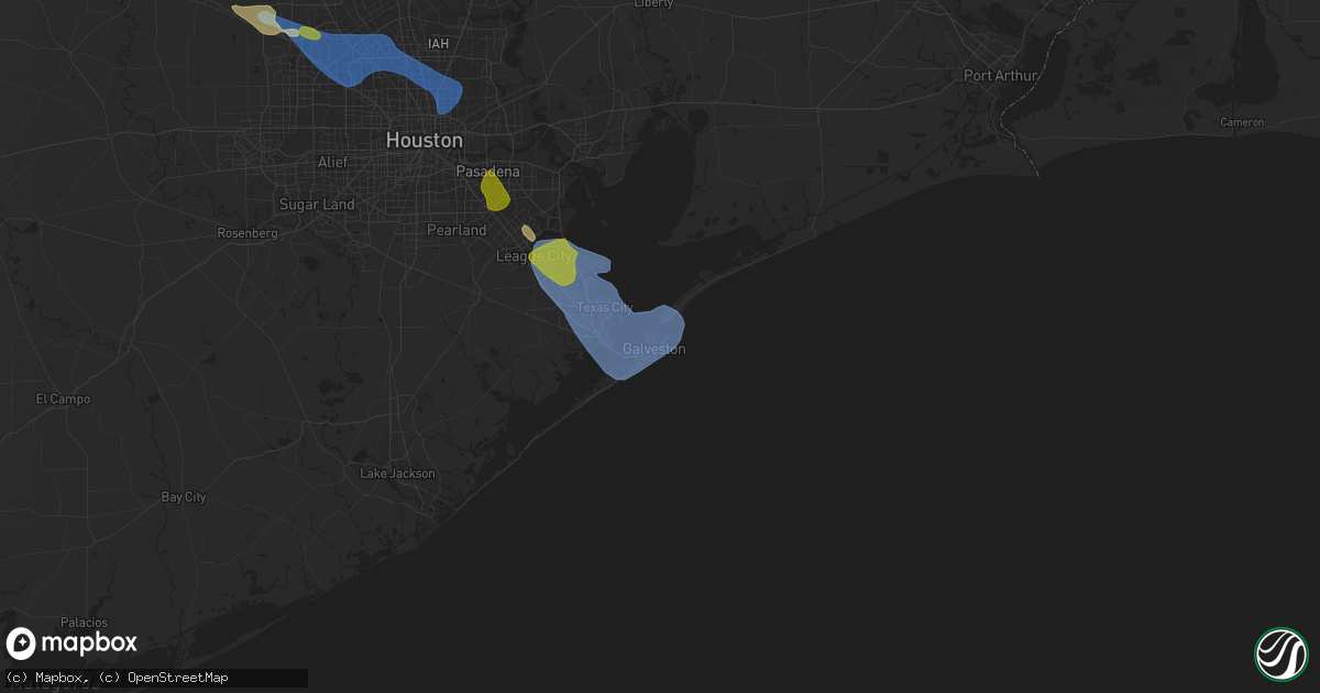 Hail map in Galveston, TX on June 8, 2023