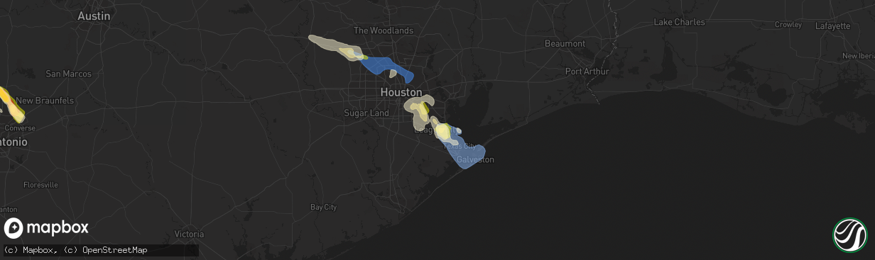 Hail map in League City, TX on June 8, 2023