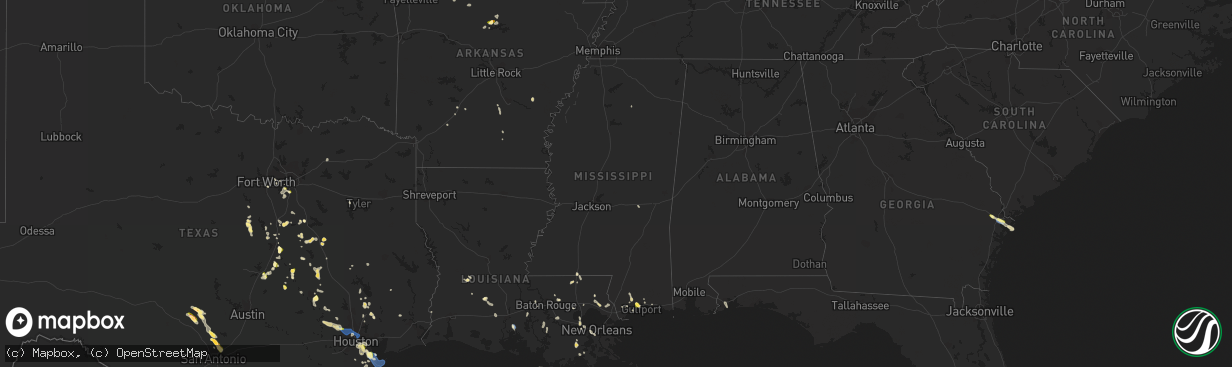 Hail map in Mississippi on June 8, 2023