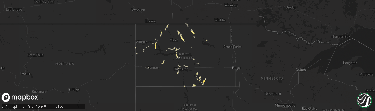 Hail map in North Dakota on June 8, 2023
