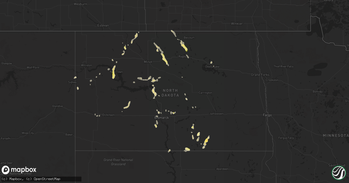 Hail map in North Dakota on June 8, 2023