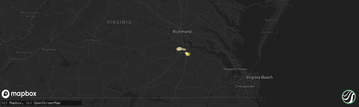 Hail map in Petersburg, VA on June 8, 2023