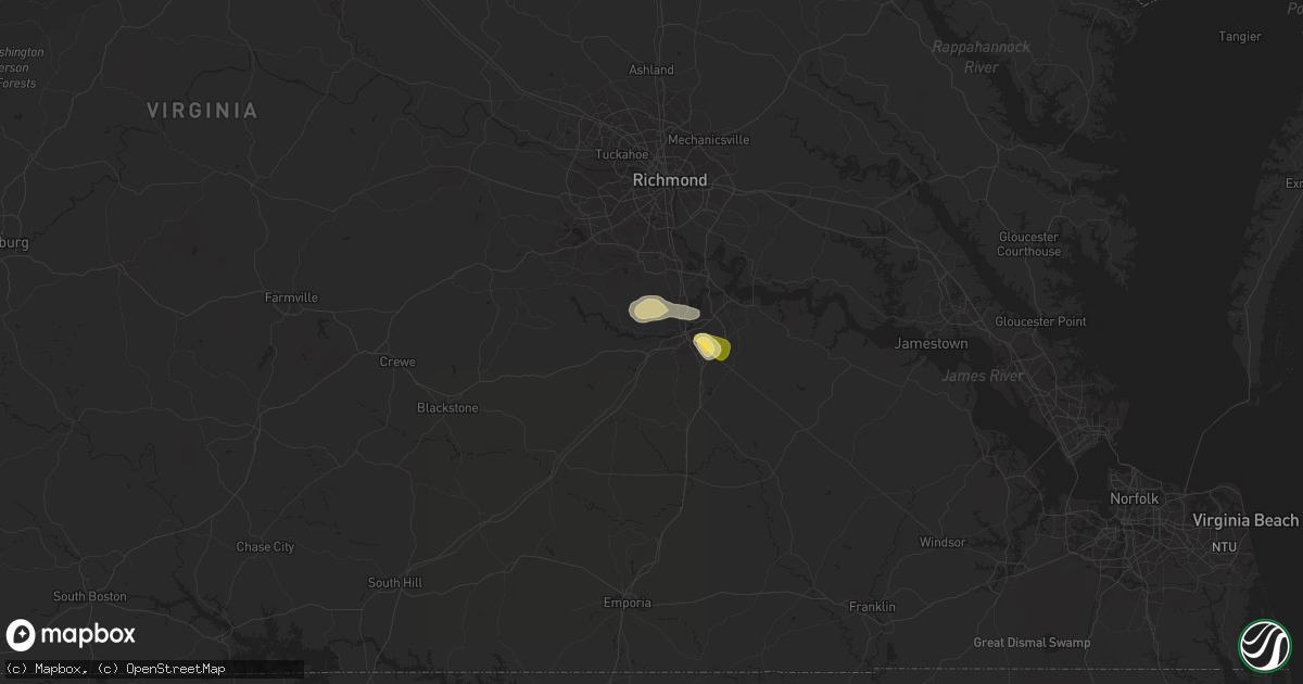 Hail map in Petersburg, VA on June 8, 2023