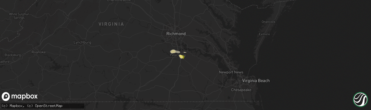 Hail map in Prince George, VA on June 8, 2023