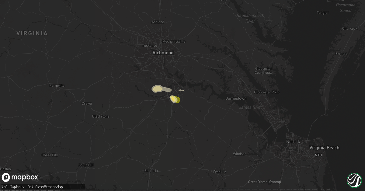 Hail map in Prince George, VA on June 8, 2023