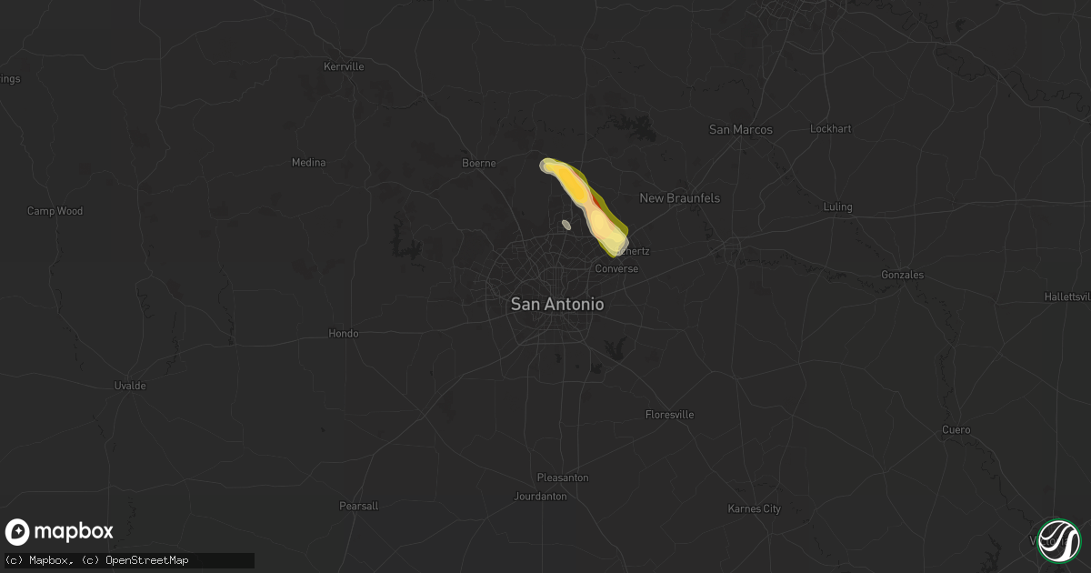 Hail map in San Antonio, TX on June 8, 2023