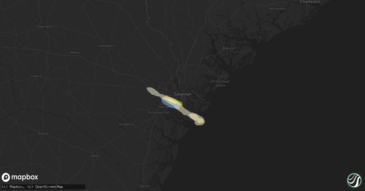Hail map in Savannah, GA on June 8, 2023