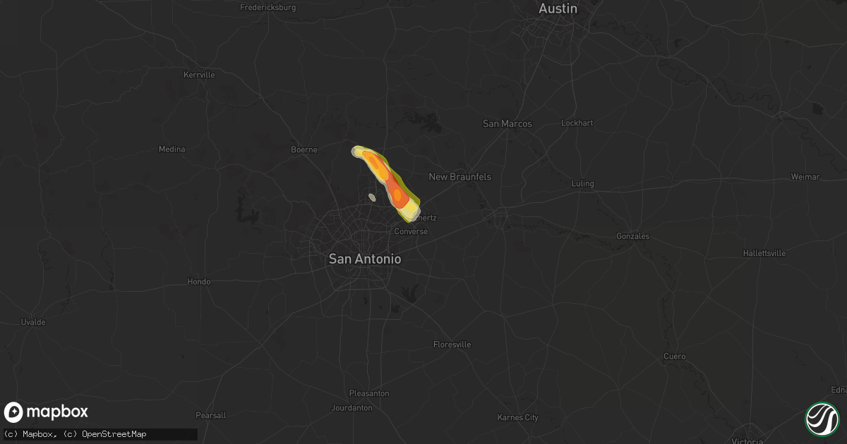 Hail map in Schertz, TX on June 8, 2023