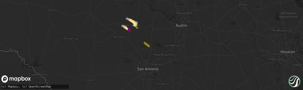 Hail map in Spring Branch, TX on June 8, 2023