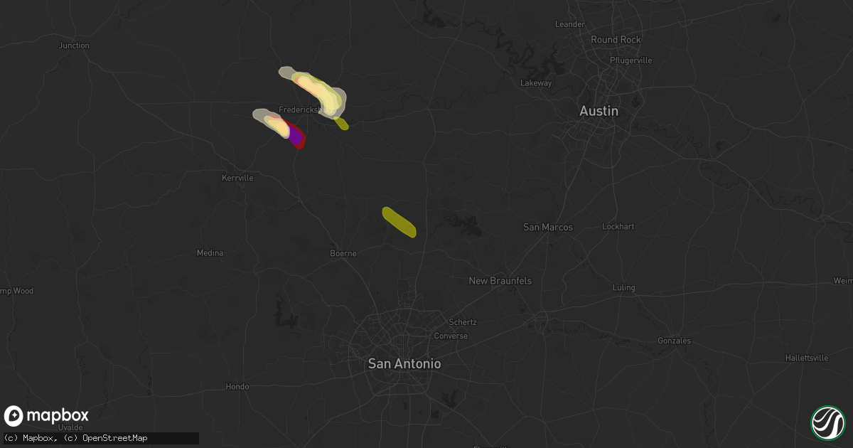 Hail map in Spring Branch, TX on June 8, 2023