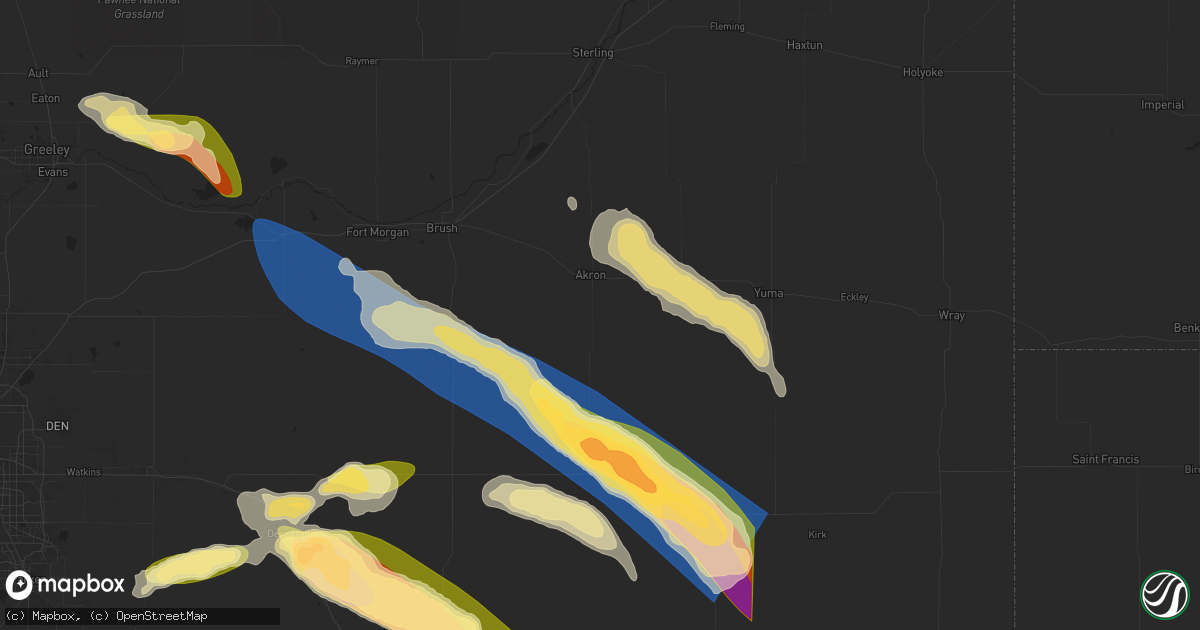 Hail map in Akron, CO on June 8, 2024