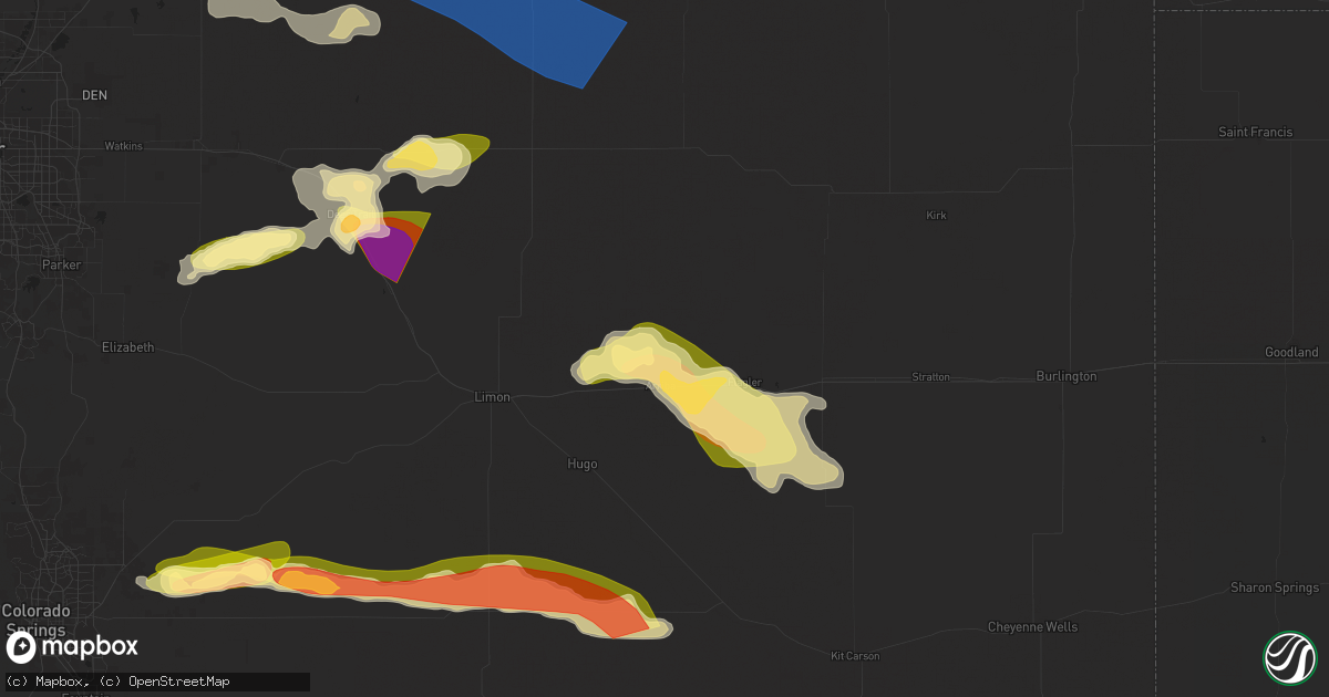 Hail map in Arriba, CO on June 8, 2024