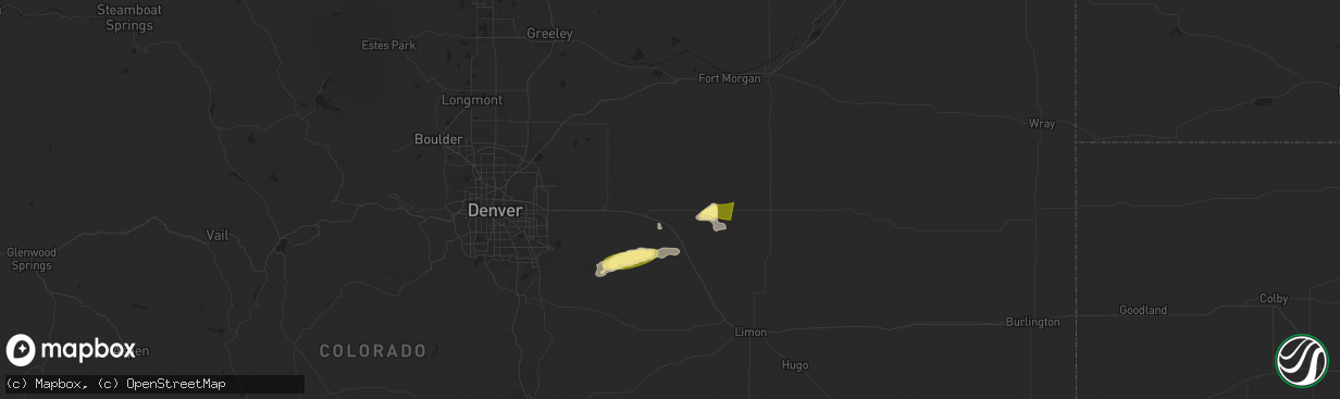 Hail map in Byers, CO on June 8, 2024