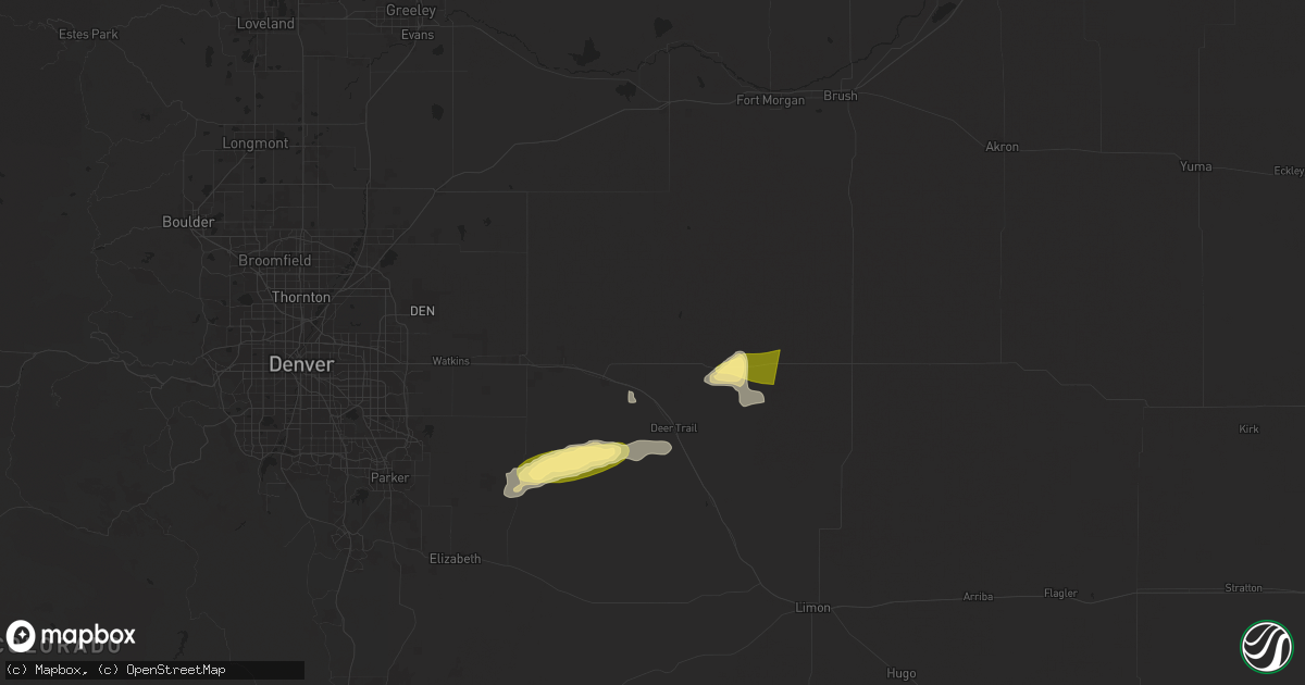 Hail map in Byers, CO on June 8, 2024