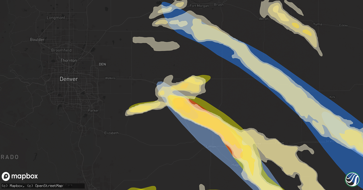 Hail map in Deer Trail, CO on June 8, 2024