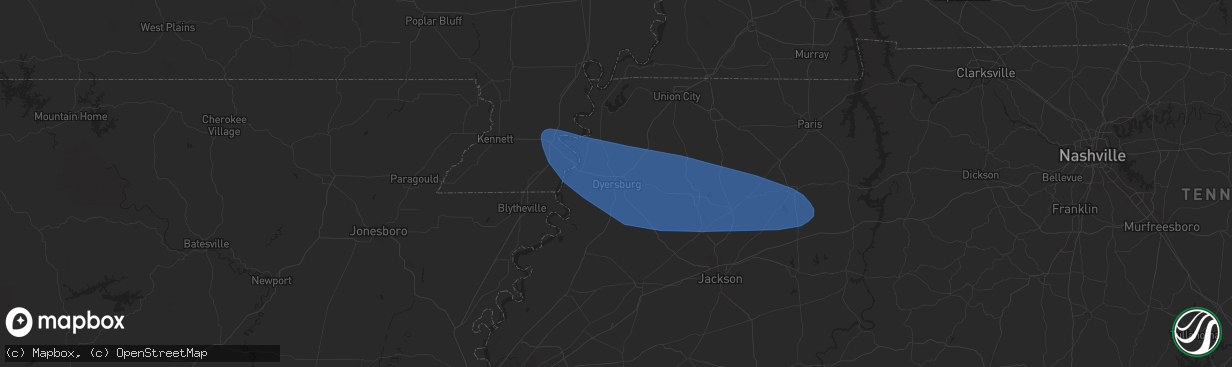Hail map in Dyersburg, TN on June 8, 2024