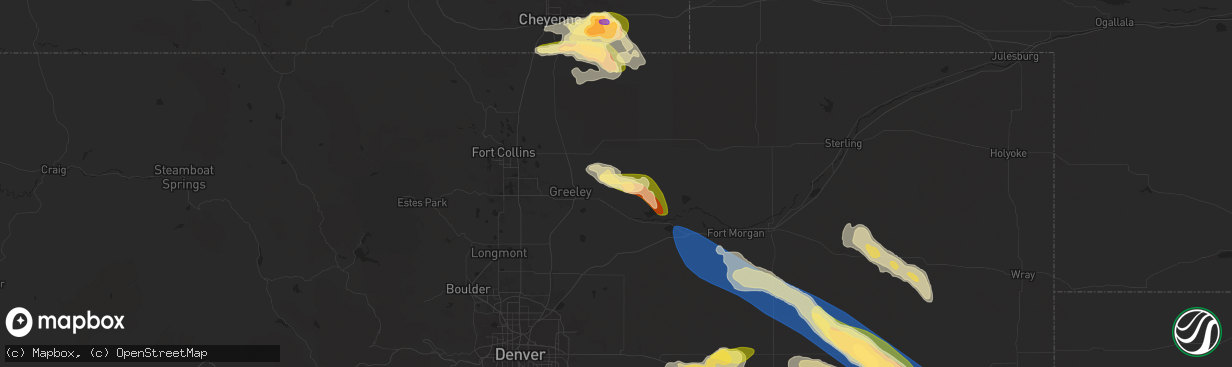 Hail map in Gill, CO on June 8, 2024
