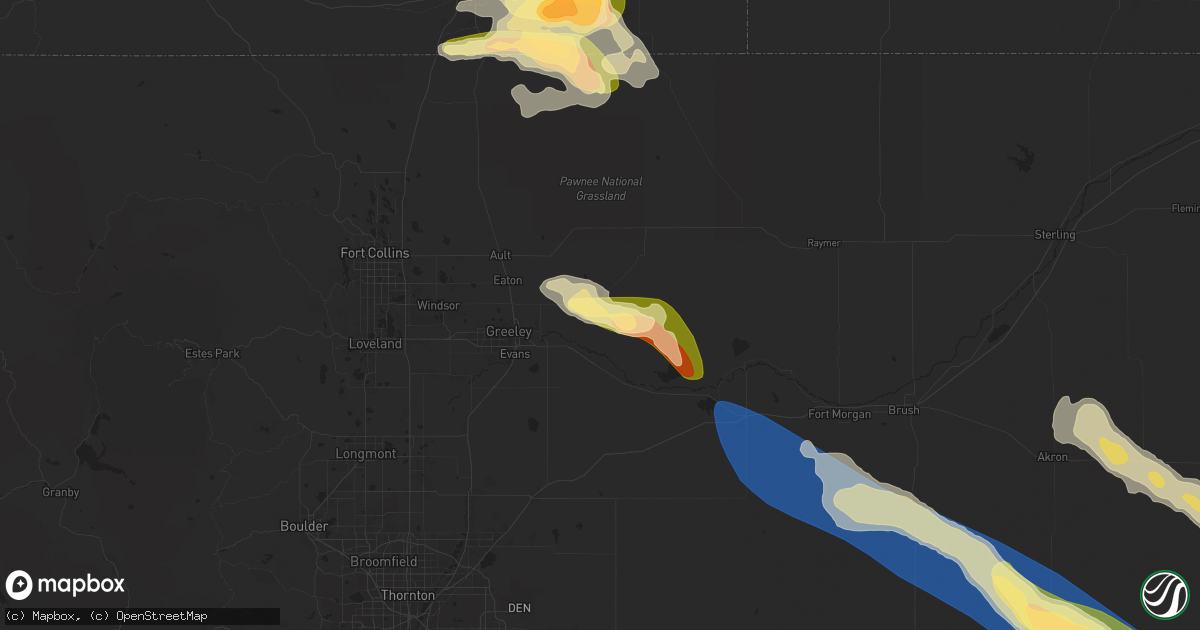 Hail map in Gill, CO on June 8, 2024