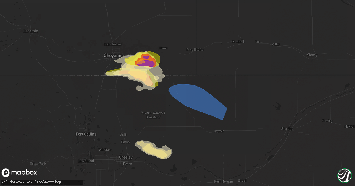 Hail map in Grover, CO on June 8, 2024