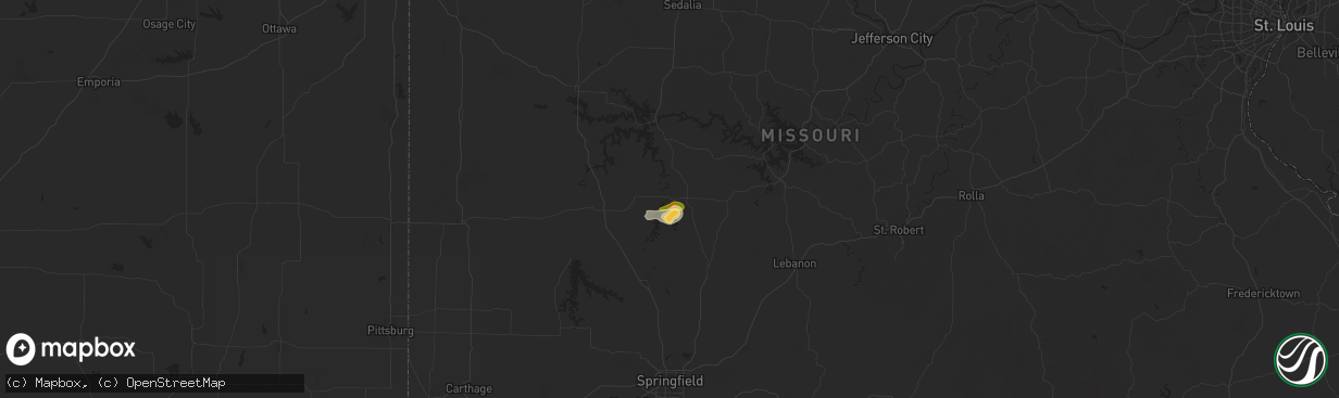 Hail map in Hermitage, MO on June 8, 2024