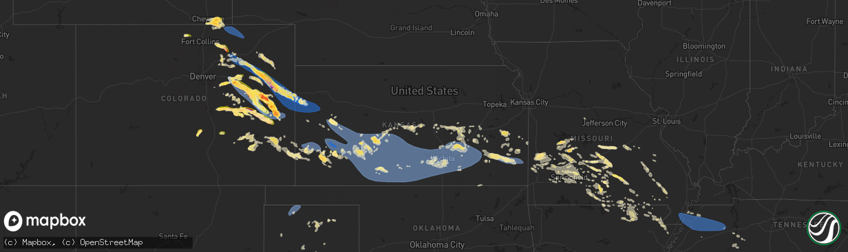 Hail map in Kansas on June 8, 2024