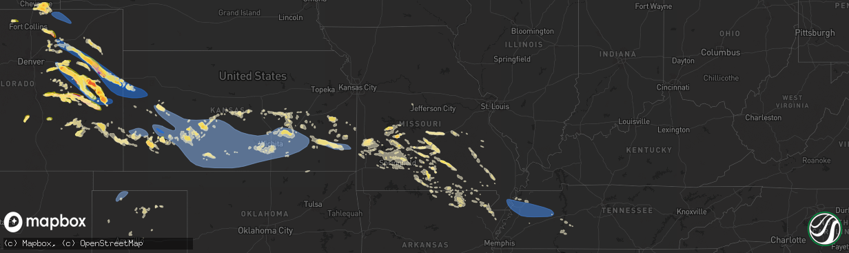 Hail map in Missouri on June 8, 2024