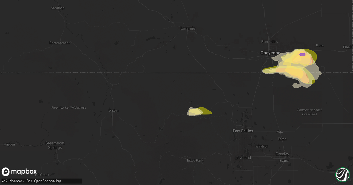 Hail map in Red Feather Lakes, CO on June 8, 2024