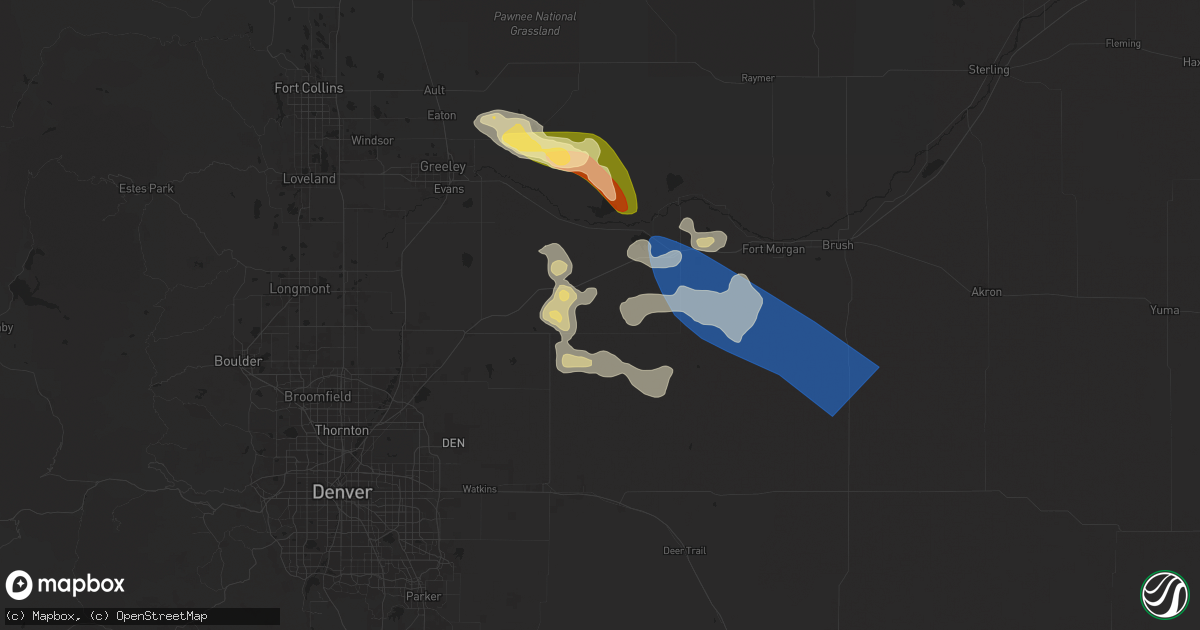 Hail map in Roggen, CO on June 8, 2024